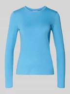 Bluzki damskie - Bluzka z długim rękawem o kroju slim z czystej bawełny - miniaturka - grafika 1