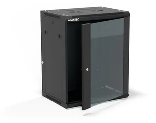 Szafa wisząca 19" 15U 600x450, drzwi szklane jednoskrzydłowe, tył osłona pełna demontowalna, osłony boczne pełne demontowalne zamykane na klucz, 4 belki, kolor czarny, ALANTEC - Szafy rack - miniaturka - grafika 1