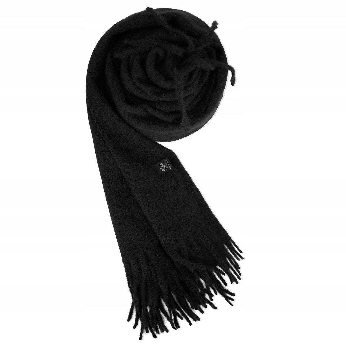 Betlewski CZARNY Szalik damski z frędzlami WINTER