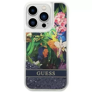 Guess Etui GUHCP14XLFLSB do Apple iPhone 14 Pro Max 6,7" niebieski/blue hardcase Flower Liquid Glitter - Etui i futerały do telefonów - miniaturka - grafika 3