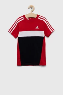 Koszulki dla dziewczynek - adidas t-shirt bawełniany dziecięcy kolor czerwony wzorzysty - grafika 1