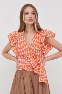 Bluzki damskie - Silvian Heach bluzka bawełniana damska kolor pomarańczowy wzorzysta - grafika 1