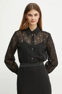 Karl Lagerfeld koszula damska kolor czarny regular z kołnierzykiem klasycznym 246W1609 - Koszule damskie - miniaturka - grafika 1