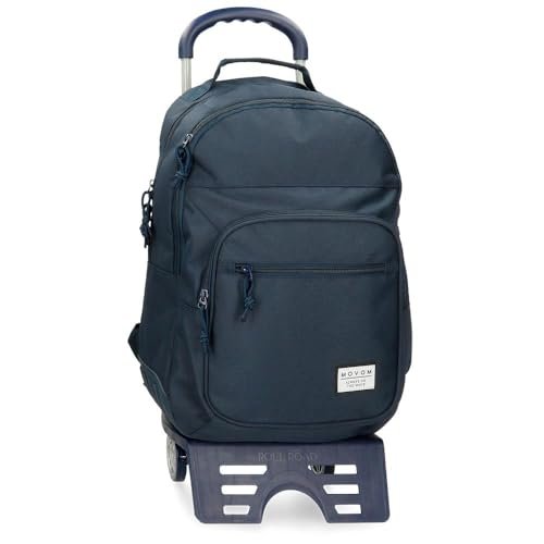 MOVOM Always On The Move, plecak szkolny, 31,5 cm x 45 cm x 15 cm, wykonany z poliestru, format DIN A4, przednia kieszeń, szerokie szelki, od Joumma Bags., Granatowy, Plecak 44 + wózek