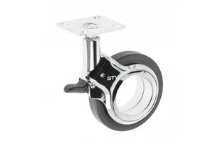 Rolka Meblowa Gtv Gira, H=107 Mm, Fi75 Mm, Z Hamulcem, Tworzywo + Znal, Czarny + Chrom - Meble modułowe i akcesoria - miniaturka - grafika 1