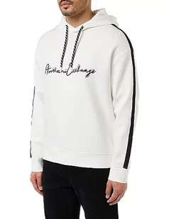 Armani Exchange Męska bluza z kapturem z logo Bonded Cotton Signature, biały, XL - Bluzy męskie - miniaturka - grafika 1