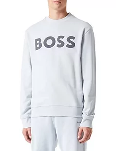 BOSS Męska bluza WeBasicCrew Relaxed-Fit z bawełny Terry z gumowanym nadrukiem logo, Light/Pastel Grey50, M - Bluzy męskie - miniaturka - grafika 1