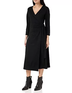 Sukienki - Tommy Hilfiger Damska sukienka do kolan REG VISC WRAP LS, czarna, 38 - grafika 1
