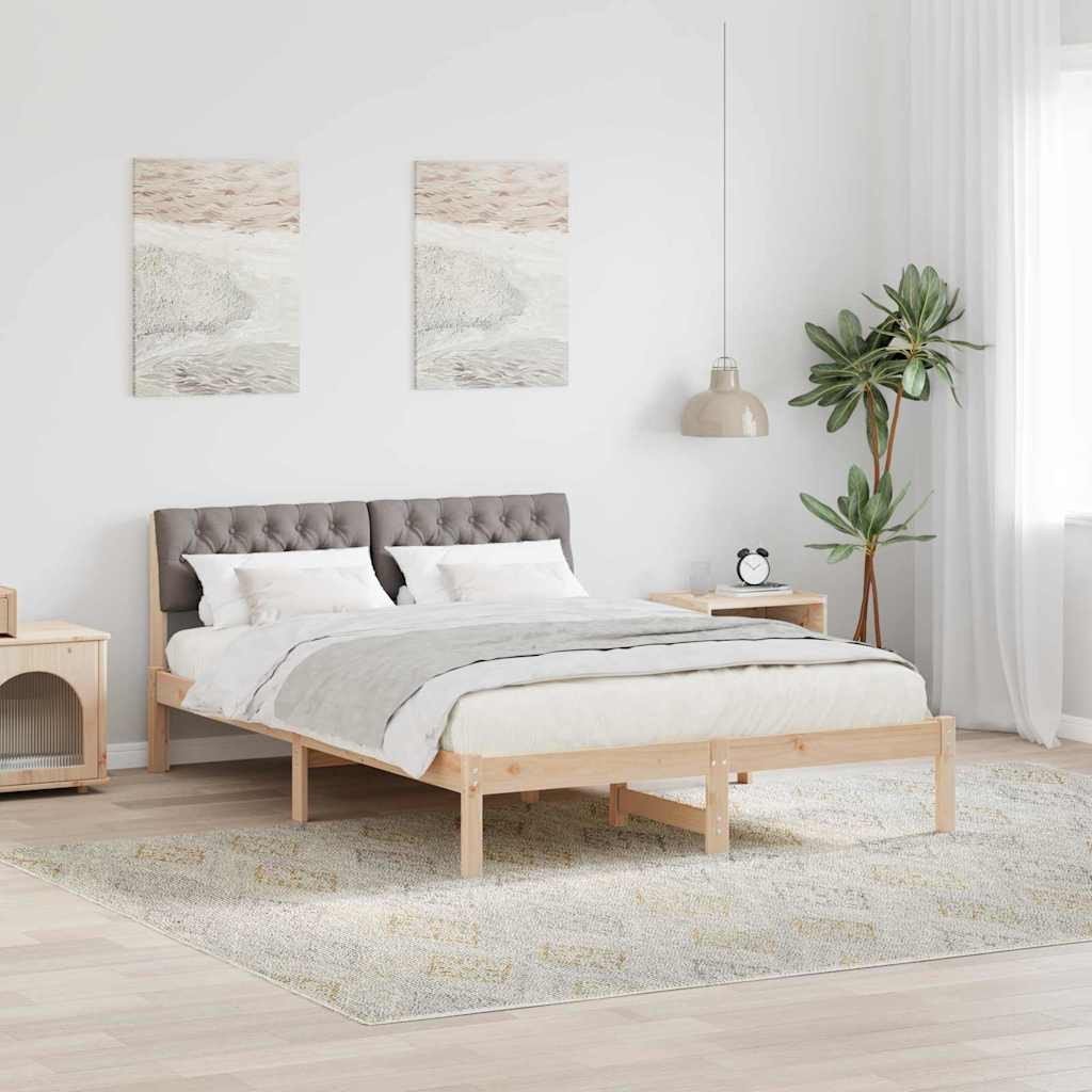 vidaXL Rama łóżka Brązowy i taupe 140 x 200 cm Lite drewno sosnowe