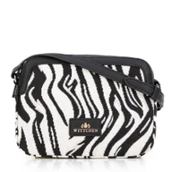 Torebki damskie - Damska crossbody z żakardu i ekoskóry biało - czarna - miniaturka - grafika 1