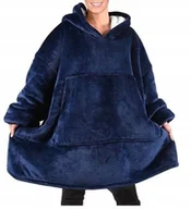 Bielizna nocna - Ciepła Bluza Oversize XXL Koc Szlafrok bluza z kapturem bluzokoc 2w1 granat - miniaturka - grafika 1