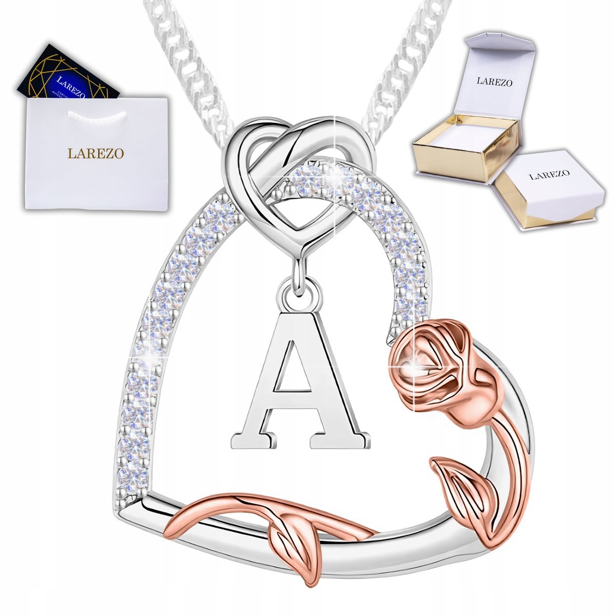 Srebrny Naszyjnik Serduszko Love z Literką Kwiat Życia Litera A SREBRO 925