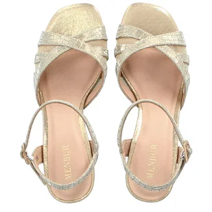 Zdobione sandały na słupku - MENBUR 23708 ZŁOTE - Czółenka - miniaturka - grafika 14