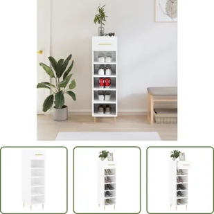 The Living Store Szafka na buty biały wysoki połysk 30x35x105 cm materiał drewnopochodny - Szafki na buty - miniaturka - grafika 1