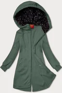 Bluzy damskie - Rozpinana długa bluza damska z kapturem LHD szarozielona (AMG-693A) - miniaturka - grafika 1