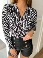Body - Bluzka body zebra z dekoltem kopertowym na długi rękaw Marco - PERFE - miniaturka - grafika 1