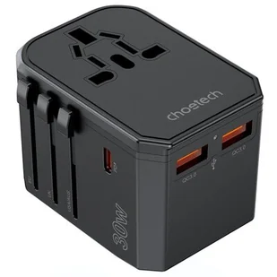 Uniwersalna ładowarka podróżna USB-C 2x USB-A PD 30W wtyczki USA EU UK AU czarna - Ładowarki do telefonów - miniaturka - grafika 1