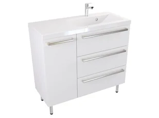 Szafka Stojąca Z Umywalką ATH 90 cm D Prawa - Biały Mat - Uchwyty Stal Szczotkowana - Szafki łazienkowe - miniaturka - grafika 1