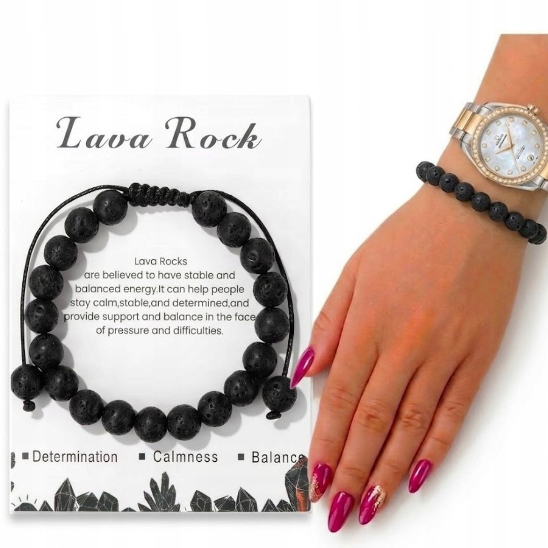 Bransoletka Regulowana Lawa Naturalny Kamień Amulet Równowagi Mocy Siły