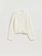 Swetry damskie - Reserved - Kardigan z ozdonym splotem - złamana biel - miniaturka - grafika 1