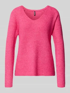 Sweter z dzianiny o kroju regular fit z prążkowaną fakturą model ‘ELLEN’ - Swetry damskie - miniaturka - grafika 1