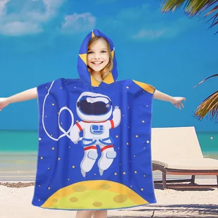 Poncho dziecięce plażowe 60x60 granatowe żółte kosmonauta - Okrycia kąpielowe dla dzieci - miniaturka - grafika 1