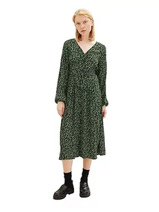 TOM TAILOR Denim Damska sukienka w kwiaty midi z listwą guzikową i detalami wiązania, 32433-Black Green Flower Print, L - Sukienki - miniaturka - grafika 1