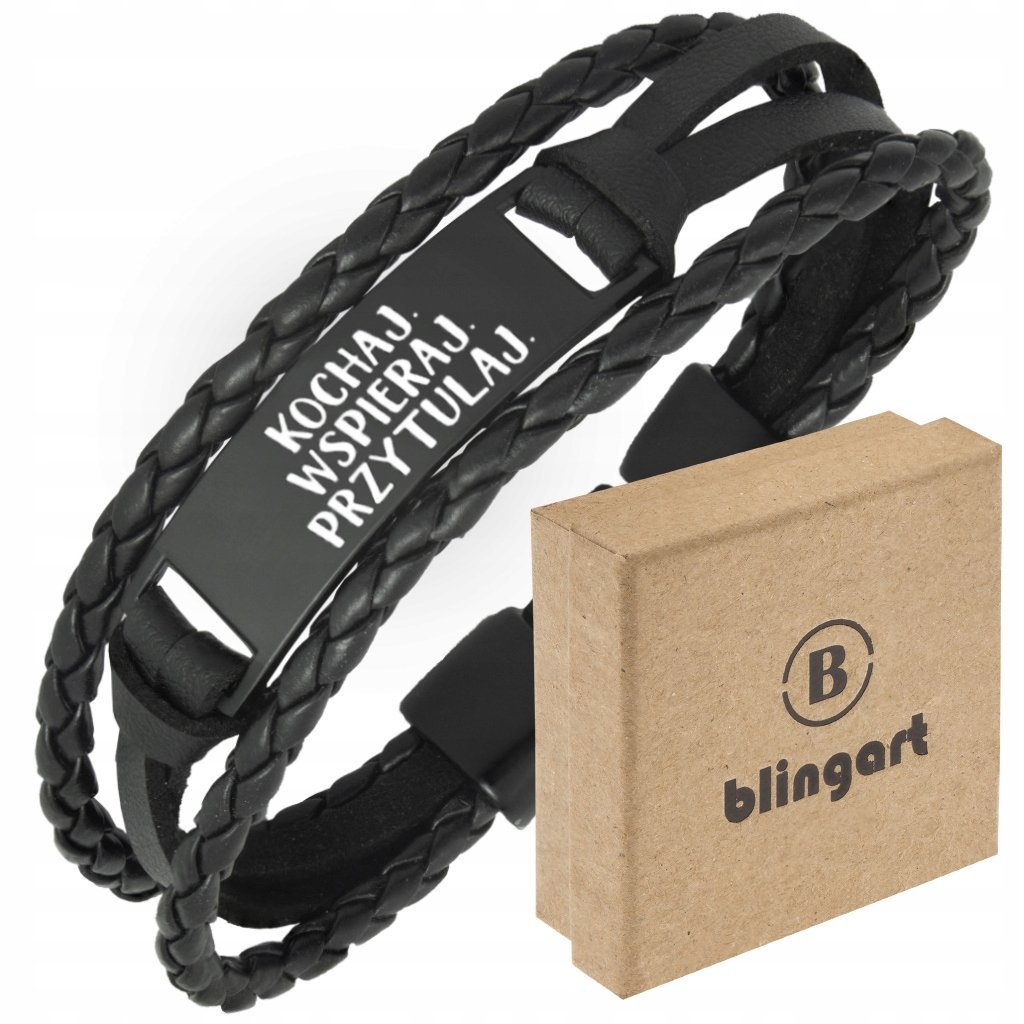 Bransoletka z grawerem skórzana damska plecionka