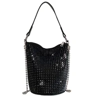 Torebki damskie - Bydenwely Rhinestone, nity, Bling Bucket Hobo, torba szykowna, wieczorowa torebka damska, kopertówka, crossbody, mini torba na studniówkę, Czarny - miniaturka - grafika 1