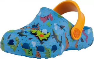Buty dla chłopców - Coqui kapcie chłopięce Little Frog Lt. blue/Lt. orange dino + amulet 23/24 niebieskie - grafika 1