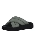 Klapki i japonki damskie - s.Oliver Skórzane klapki w kolorze czarno-zielonym - miniaturka - grafika 1