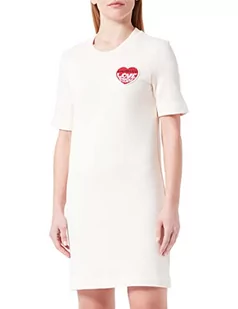 Love Moschino Damska sukienka z krótkim rękawem z nadrukiem w kształcie litery T, z motywem serc, kremowy, 38 - Sukienki - miniaturka - grafika 1
