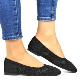 BALRINY AŻUROWE KORONKOWE PŁASKIE SEASTAR T640P CZARNE - Baleriny - miniaturka - grafika 1