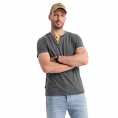 Koszulki męskie - T-shirt męski z okrągłym rozpinanym dekoltem grafitowy V6 OM-TSCT-0155 XL - miniaturka - grafika 1