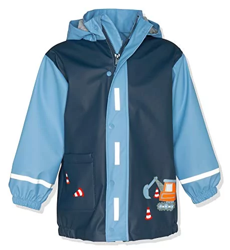 Playshoes Chłopcy płaszcz przeciwdeszczowy plac budowy kurtka przeciwdeszczowa, niebieski (Bleu 17), 128 cm