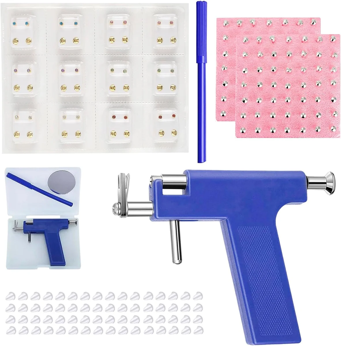 Pistolet do piercingu do uszu mini zestaw z 98 gwoździami i 12 kolczykami