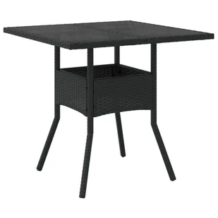 Stół ogrodowy ze szklanym blatem, czarny, 80x80x75cm, rattan PE Lumarko! - Stoły ogrodowe - miniaturka - grafika 1