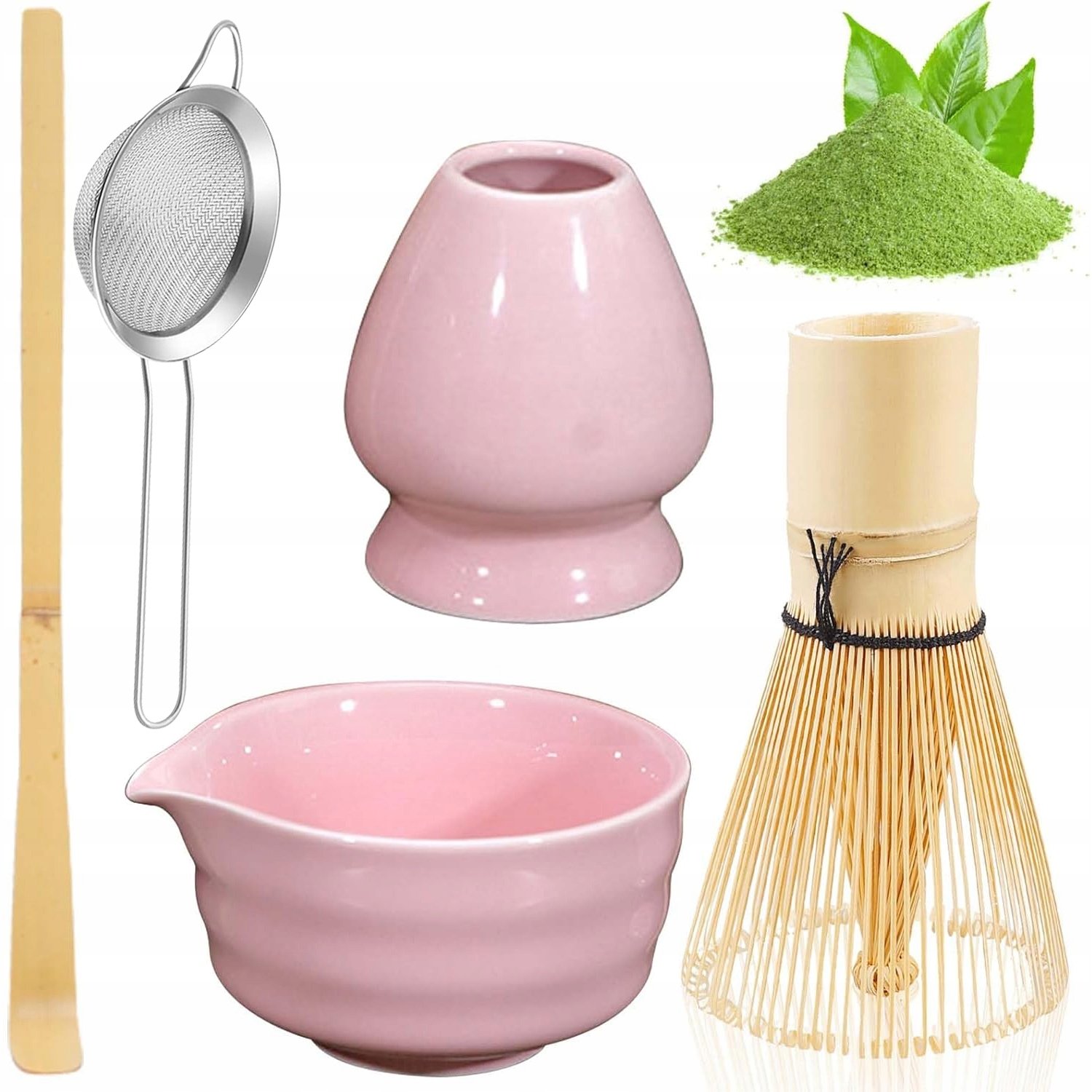 5SZT Zestaw Herbaty Matcha Zestaw Do Robienia Matchy Różowy