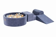 Suche baseny - MeowBaby® Piankowy Zestaw do Zabawy z Suchym Basenem 90x30cm/200 Piłek 7cm, Plac Zabaw dla Dziecka, 4 elementy, Welurowy, Szaroniebieski: Szare/Beżowe/Białe - miniaturka - grafika 1