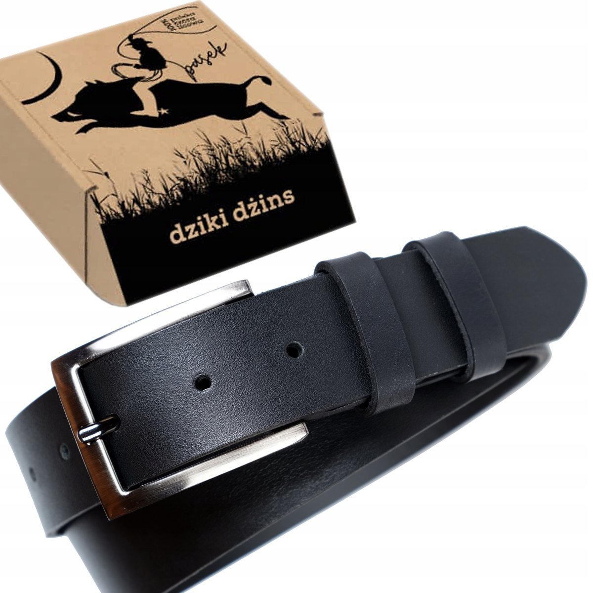 Dziki Dżins Slim Pasek Skórzany Męski Czarny Skóra Licowa Prezent 100 Cm