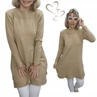 Bluzki damskie - DŁUŻSZY SWETER TUNIKA jak jedwab ciepły mięki prążek sukienka 46 48 3XL 4XL - miniaturka - grafika 1