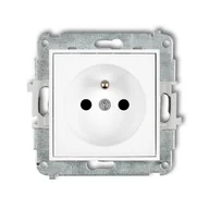 Gniazdka elektryczne - Karlik Gniazdo poj. z uziemieniem z przesłoną torów ICON - biały mat - miniaturka - grafika 1