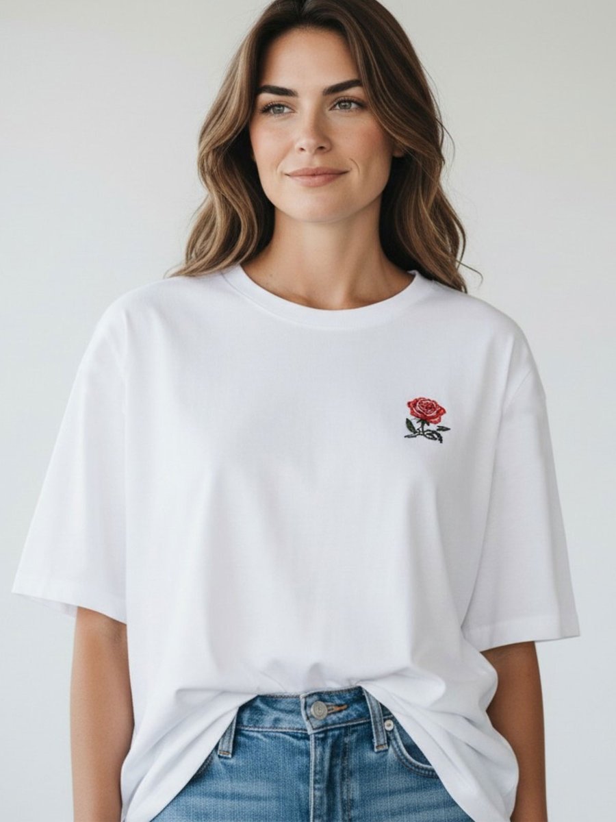 T-shirt z haftem L ecru