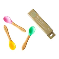 Sztućce dla dzieci - Ecorascals, Zestaw Łyżeczek Bambusowych Z Silikonową Nakładką, Żółta/Różowa/Zielona, 3 Szt. - miniaturka - grafika 1