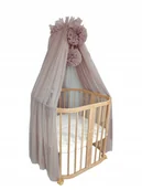 Pościel dla dzieci - Koell Baldachim tiul z pomponami do łóżeczka taupe + STELAŻ - miniaturka - grafika 1