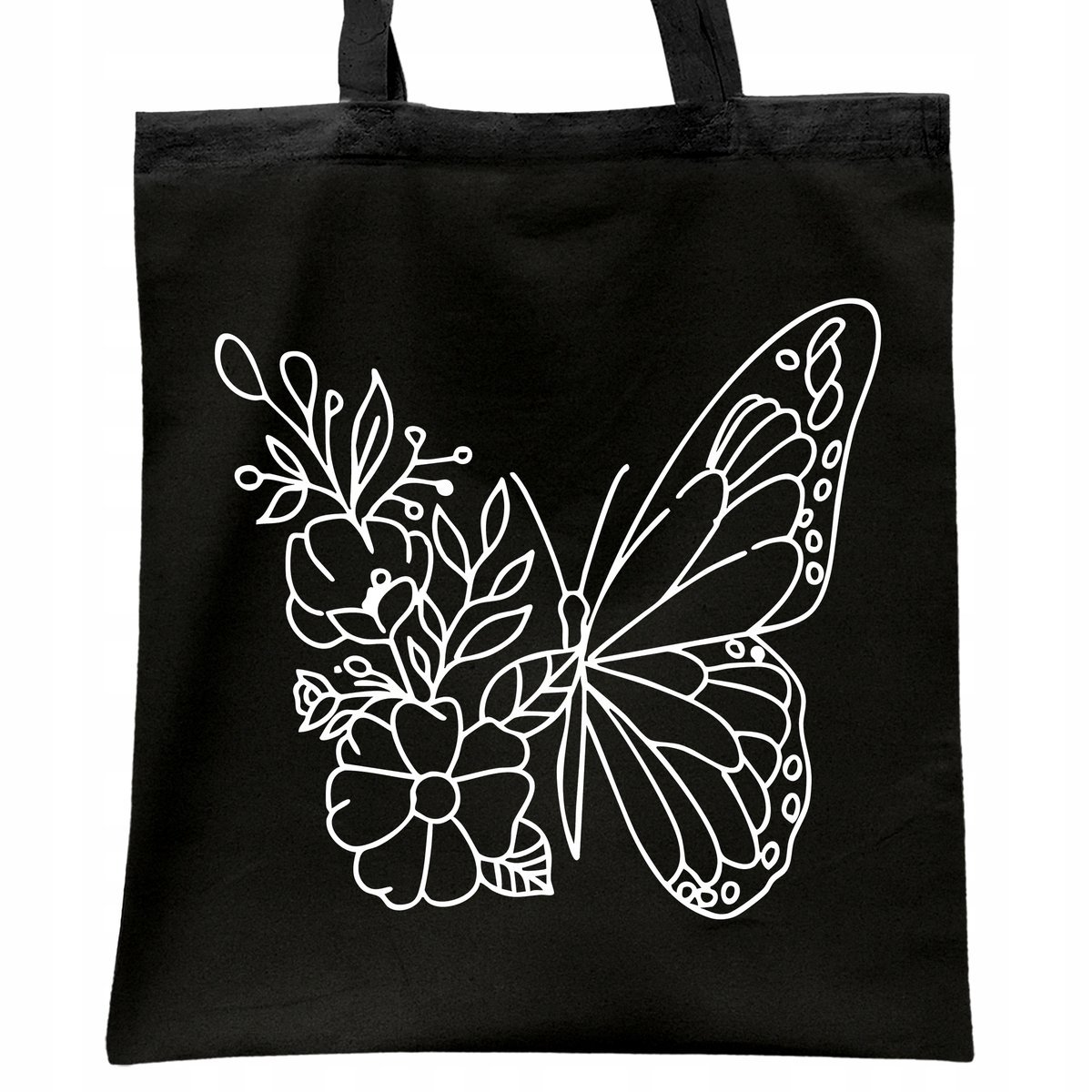 Torba bawełniana czarna na zakupy Motyl Kwiaty Abstrakcja
