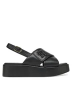 Sandały damskie - Tommy Hilfiger Sandały Th Logo Hw Padded Leather Sandal FW0FW08808 Czarny - miniaturka - grafika 1