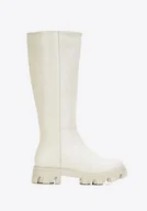 Kozaki damskie - Damskie kozaki skórzane na grubej podeszwie z suwakiem szarobeżowe 40 - miniaturka - grafika 1