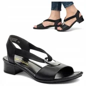 Sandały damskie - Sandały Damskie SKÓRZANE 39 RIEKER na Obcasie Eleganckie Wygodne Czarne - miniaturka - grafika 1