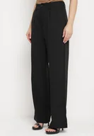 Spodnie damskie - Czarne Spodnie Garniturowe z Wysokim Stanem i Gumką w Pasie Covia - miniaturka - grafika 1